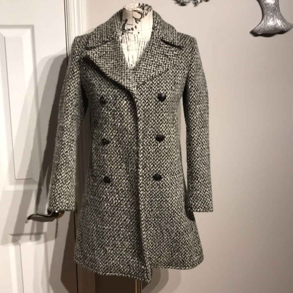 👹YSL Wool Designer Luxury Micro Houndstooth Plaid Double breast Button Flare 2